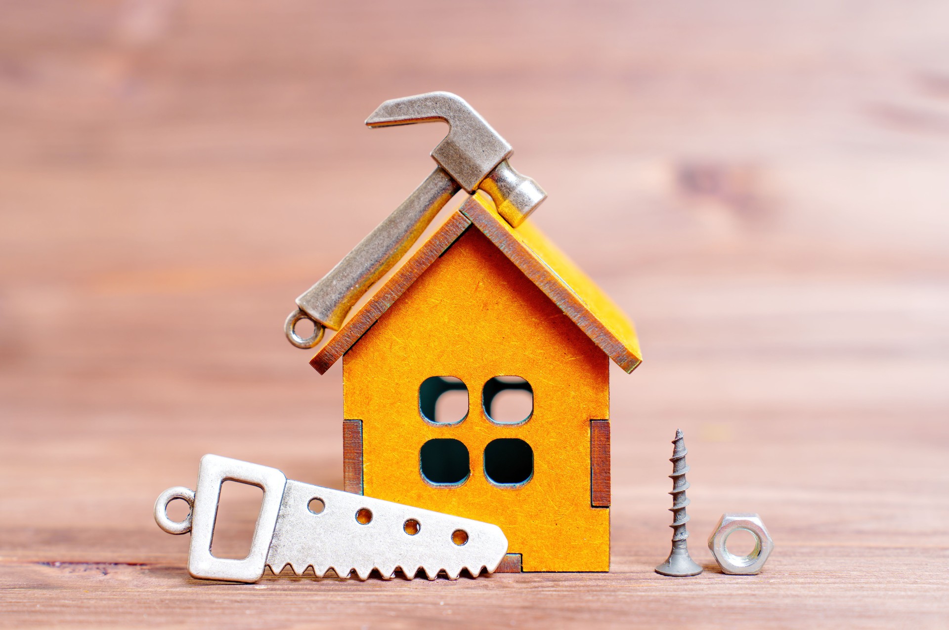 Miniature Wooden House and Tiny Hand Tools